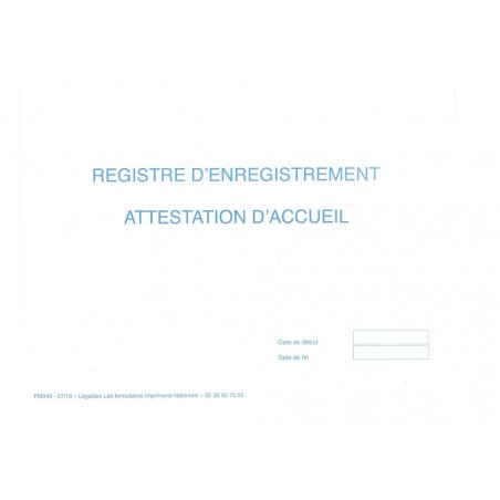REGISTRE D'ENREGISTREMENT DES ATTESTATIONS D'ACCUEIL-NOUVEAU MODELE 2016