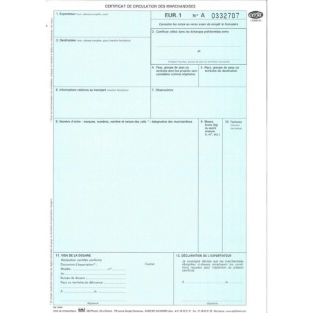 EUR1 LASER – Certificat de circulation EUR1 LASER – Certificat de circulation