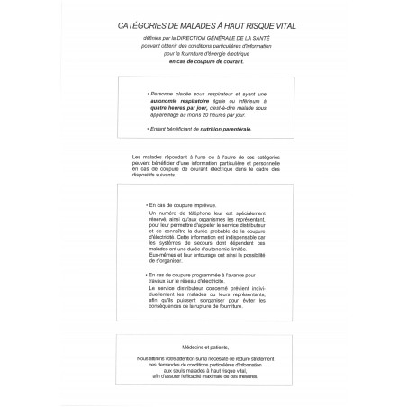 Certificat Médical - Demande particulière en cas de coupure de courant électrique Verso