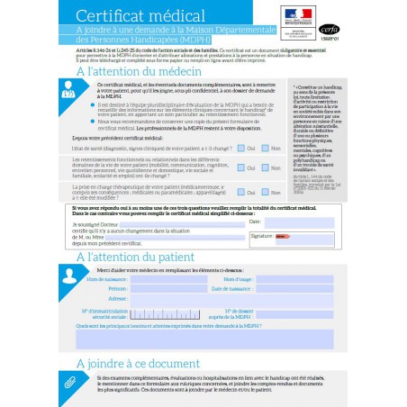 Certificat médical destiné à une demande MDPH sans bilan ophtalmologique