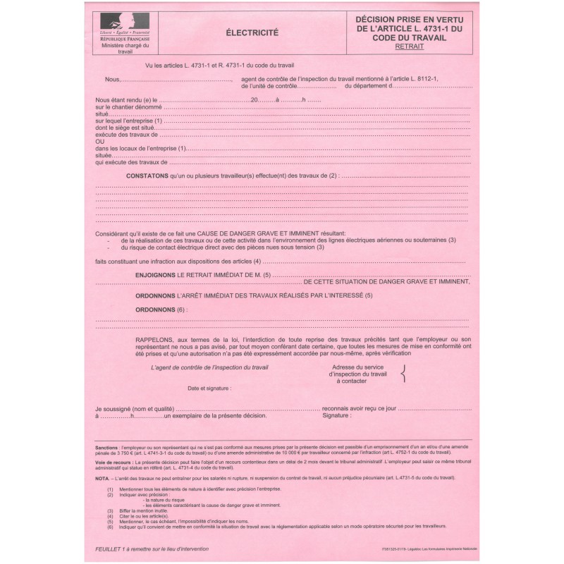 Risques liés à l'electricité-ARRET DES TRAVAUX