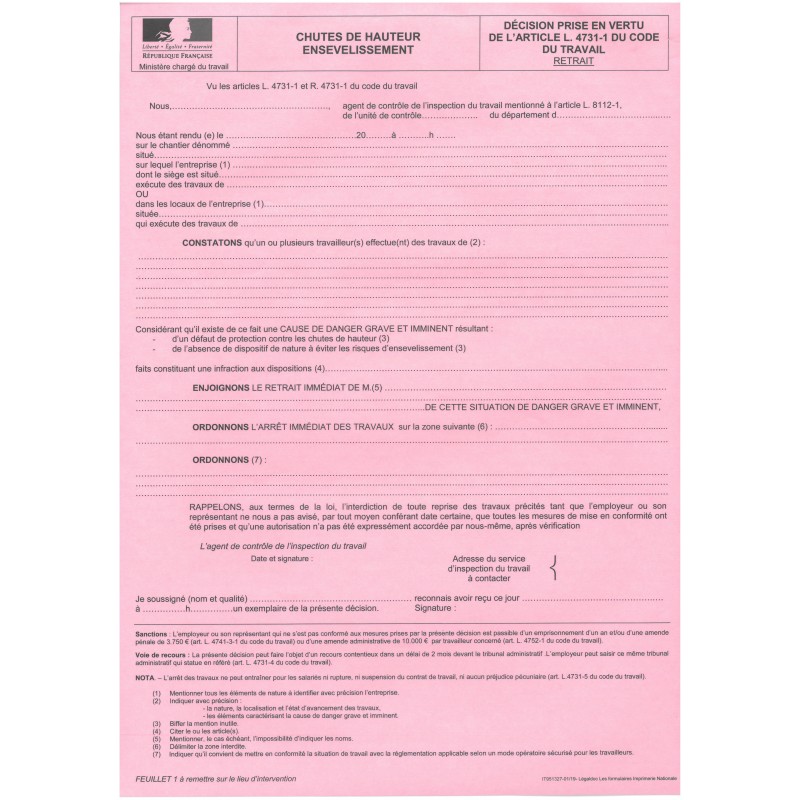 Risque de chutes de hauteur / risques d'ensevelissement - CONSTATATION
