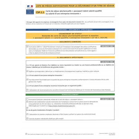 CSP.1.1 - Carte de séjour pluriannuelle "passeport talent salarié qualifié ou salarié d'une entreprise innovante"
