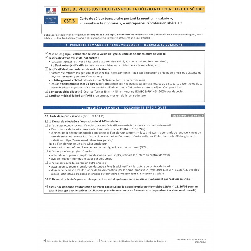 CST.3 Carte de séjour temporaire portant la mention "salarié", "travailleur temporaire", "entrepreneur / Profession libérale" CST.3 Carte de séjour temporaire portant la mention "salarié", "travailleur temporaire", "entrepreneur / Profession libérale"