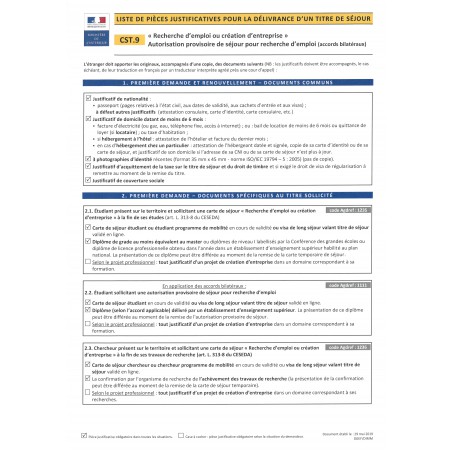 CST.9 "Recherche d'emploi ou création d'entreprise". Autorisation provisoire de séjour pour recherche d'emploi (accords bilatéra