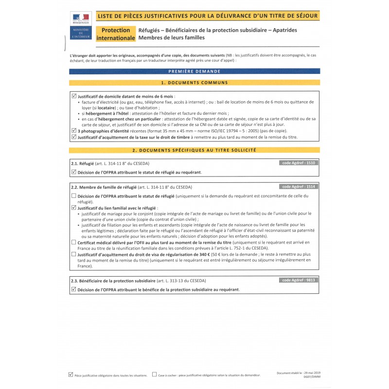 Protection internationale - Réfugiés - Bénéficiaires de la protextion subsidiaire - Apatrides. Membres de leurs familles. 