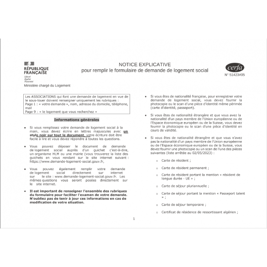 Cerfa Notice Explicative Demande De Logement Social