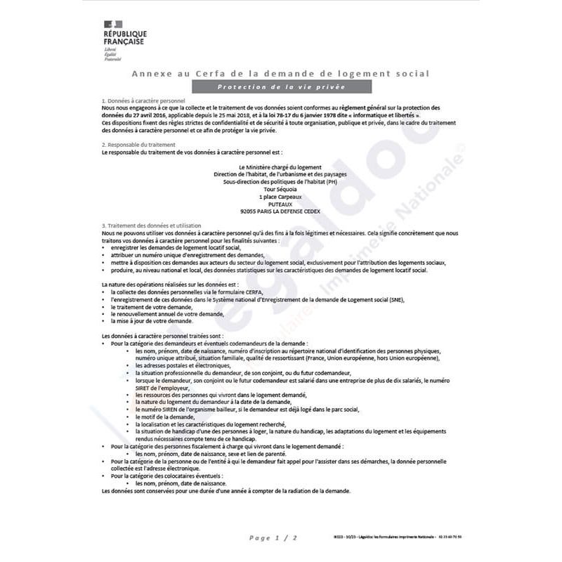 Annexe au Cerfa de la demande de logement social