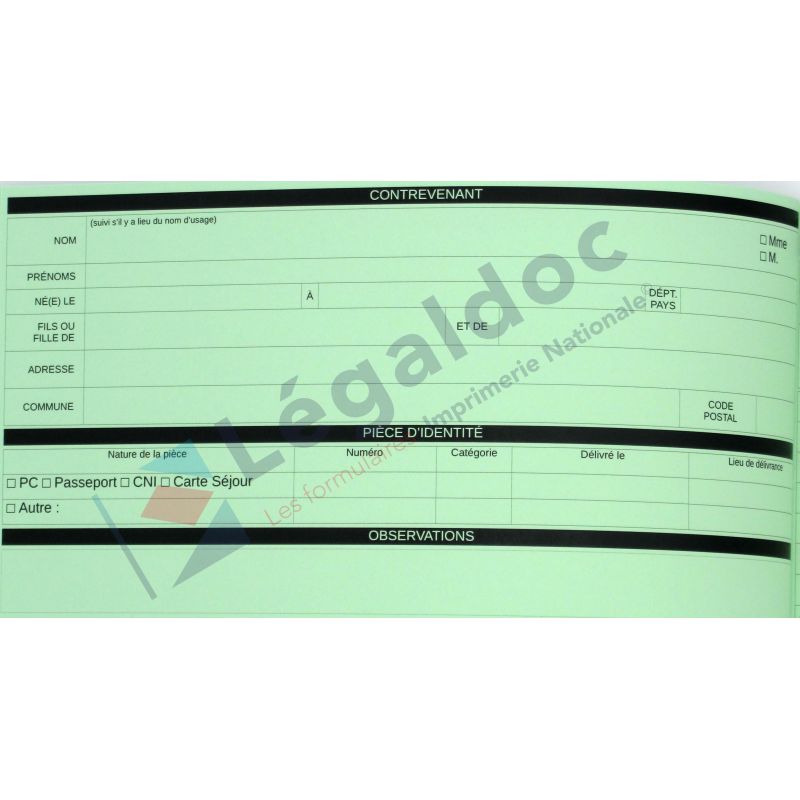 Carnet de contravention personnalisé - intérieur verso- Légaldoc