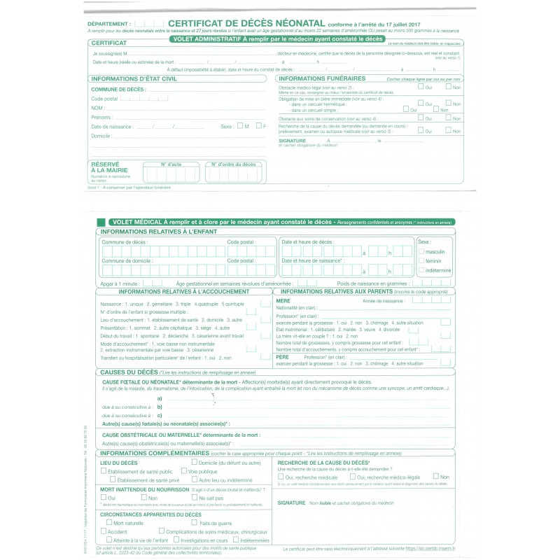 Certificat de décès néonatal