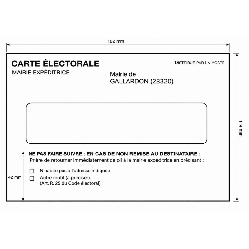 Enveloppes manuelles personnalisées 114 x 162 mm pour Cartes Électorales
