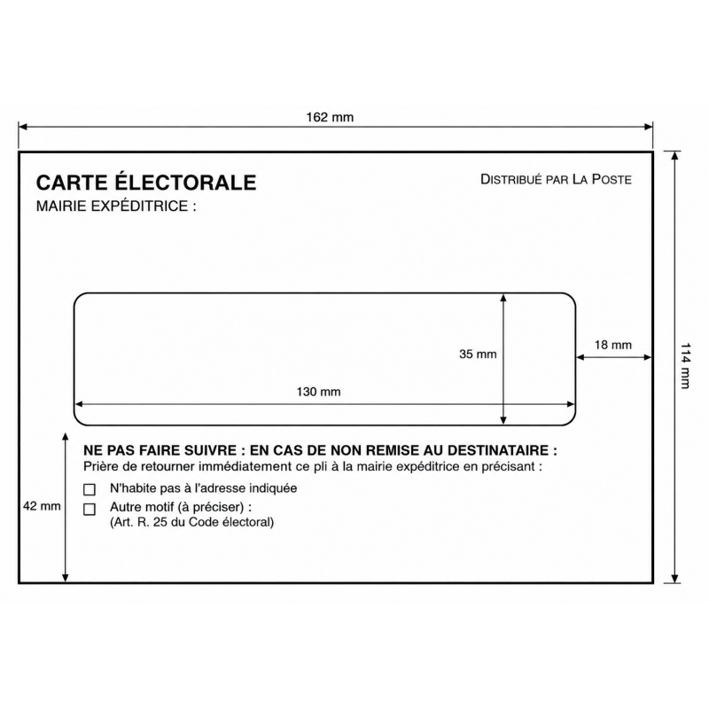 Enveloppes manuelles 114 x 162 mm pour Cartes Électorales
