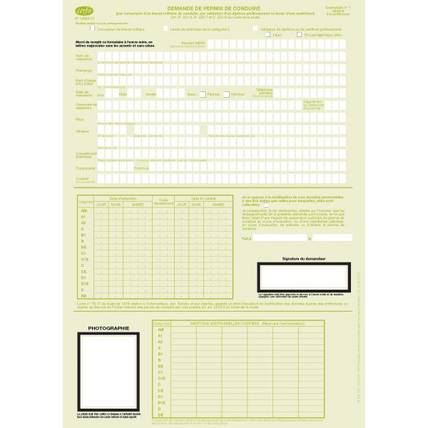 Document cerfa permis de conduire