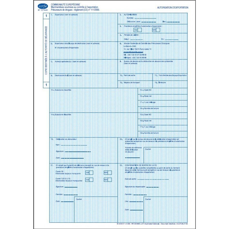 AUTORISATION EXPORTATION DE PRECURSEUR DE DROGUES